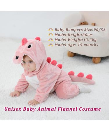 Doladola Baby Hooded Onesie | 3-6 Months | Dusty Pink Dinosaur | Infant Pajamas Romper - Buy Online on GoSupps.com