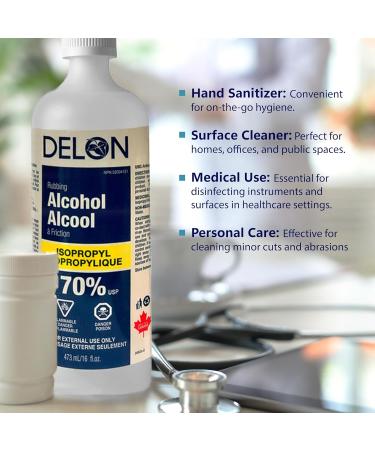 Club Supreme Delon Rubbing Alcohol 70% U.S.P. Sterilization Solution Made in Canada 473 ml (Pack of 2) (A-1390) Tranparent - Buy Online on GoSupps.com