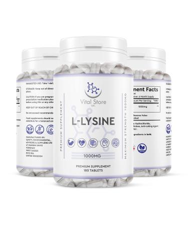 L-LYSINE 1000MG - 180 Vegan Tablets - 6 Month Supply - High Strength Essential Amino Acid