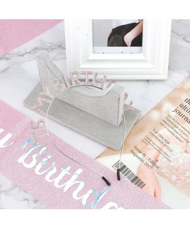 Araluky Glitter Happy Birthday Crown with Sash & Tiara - Pink | Women's Birthday Headband for Parties & Gifts - Buy Online on GoSupps.com