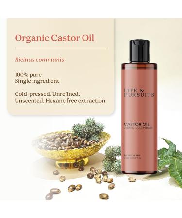 Life & Pursuits Organic Castor Oil - 100% Pure Cold-Pressed Hexane Free (6.8 Fl Oz) for Skin Scalp & Hair Care - Buy Online on GoSupps.com