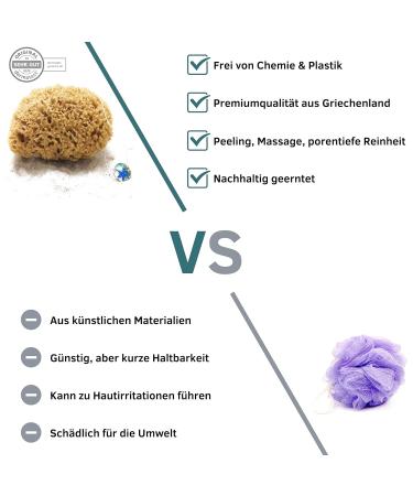 Tom & Pat Natural Sponge - Premium Quality Bathing & Shower Sponge from Greece | Dermatest Very Good 25-26 cm Body Peeling Sponge with Cord & Glass Trailer - Buy Online on GoSupps.com