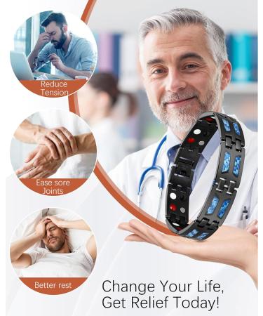 Jeracol Titanium Steel Magnetic Bracelet for Men - Blue Carbon Fiber 4 Element - Adjustable with Tool & Gift Box - Buy Online on GoSupps.com