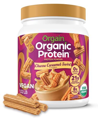 Orgain Organic Vegan Protein Powder  Churro Caramel Swirl - 21g of Plant Based Protein  Low Net Carbs  Gluten Free  Lactose Free  No Sugar Added  Soy Free  Kosher  Non-GMO  1.02 Lb Churro Caramel Swirl  1 lb