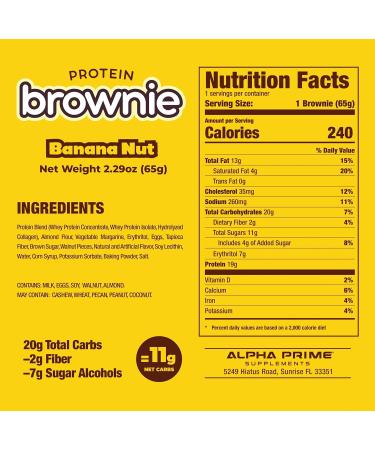 AP Prime Bites Protein Brownies | High Protein Low Sugar Brownies | 19g Protein 5g Collagen | Delicious High Protein Treat Gluten Free | Box of 12 Brownies (Banana Nut) Banana Nut Box of 12 - Buy Online on GoSupps.com