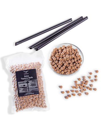 Locca Premium Tapioca Pearls | Boba Pearls | 14 Oz (10 Servings) | Easy to Cook | With Straws and Boba Pearls Recipe Card | Vegan | 400gr Brown Sugar Boba