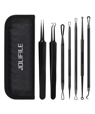 Blackening remover Jolifile pimples Express Tools 7 pieces blackhead distant extractor tools tweezers Tools blackout pimple popper acne comedone set for nasal view error-black 7-part set