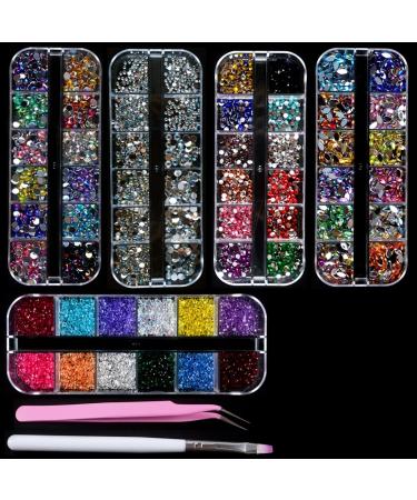 Colorful Nail Art Rhinestones Kit - Multicolor Gems with Tweezers and Brush - Buy Online on GoSupps.com