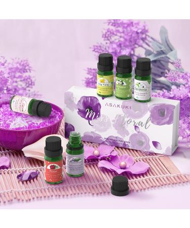ASAKUKI Floral Essential Oils Set - Jasmine, Ylang Ylang, Rose, Lavender, Cherry Blossom, Gardenia - 10ml Premium Fragrance Oil for Aromatherapy, Hair Care, Candle & Soap Making - Buy Online on GoSupps.com