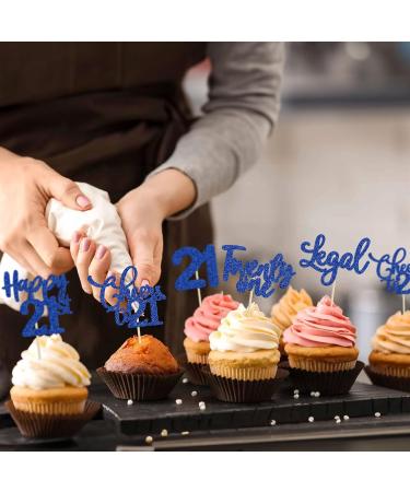 30 Pack Happy 21st Birthday Cupcake Toppers Dark Blue Glitter 21 Fabulous Cheers to 21 Years Old Birthday Cupcake Picks for Happy 21st Birthday Anniversary Party Cake Decorations 21st Dark Blue - Buy Online on GoSupps.com