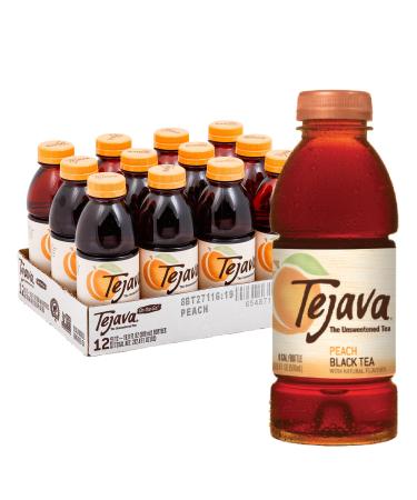 Tejava Unsweetened Peach Iced Tea, 16.9 Ounce PET Bottles, Natural, Non-GMO-Verified, Rainforest Alliance-Certified (12 Pack)