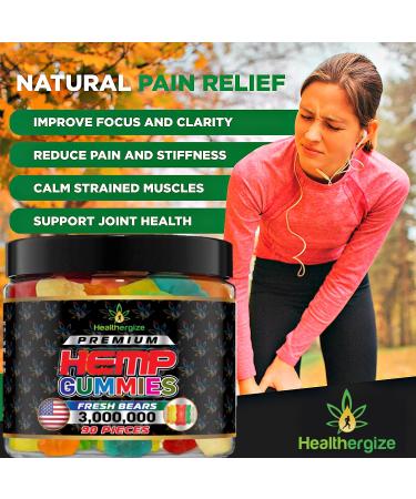 Premium Healthergize Hemp Gummies for Sleep, Joints, Relaxation & Relief - Natural Hemp Party with 90 Fruity Bears - Made in USA - Buy Online on GoSupps.com