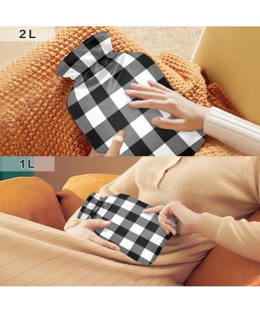 Black White Buffalo Plaid Hot Water Bottle | 2L for Pain Relief & Warmth | Ideal for Hand & Foot Warmers - Buy Online on GoSupps.com