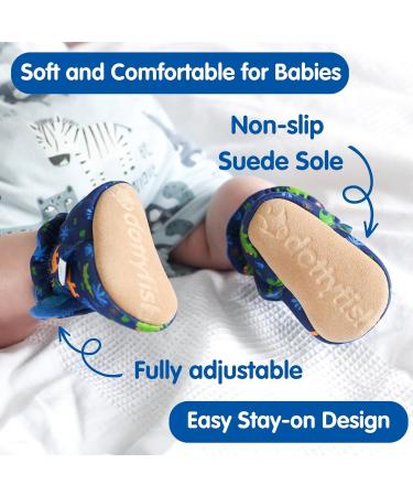 Dotty Fish Cotton Baby Booties | Suede Sole, Fleece Lining | Non-Slip Pram Shoes for Boys, Girls, Unisex | 12-18 Months Navy Blue Dinosaurs - Buy Online on GoSupps.com