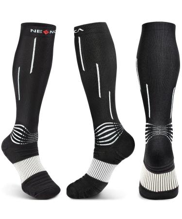 NEENCA compression stockings (20-30mmhg) medical compression socks women & men support stockings to relax injuries & pain relief sports protection running sports flight-1 pair of L black and white