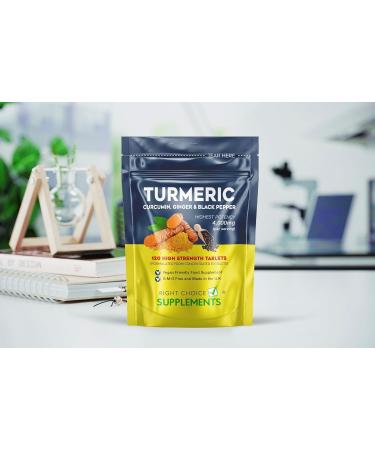 Turmeric Ginger & Black Pepper 4000 mg Tablets (per Serving) High Strength Curcumin Supplements Vegan and Gluten Free UK Made 120 Count - Buy Online on GoSupps.com