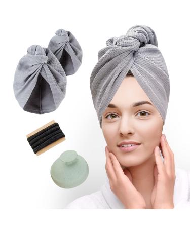 K & K Products Hair Towel Wrap - (Set of 2) - Hair Turban for Wet Hair - incl. Massage Comb & 4 Hair Ties - 100% Cotton - Hair Wrap for Curly Hair