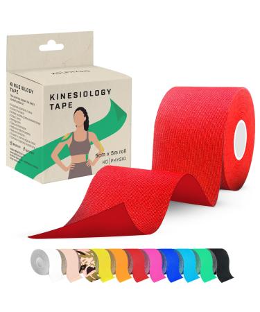 Kinesiology Tape 5m Roll - Sports K Tape for Knee/Muscle Support - Adhesive Uncut Sports & Physio Tape to Improve Blood Circulation Swelling Pain-Relief - Red