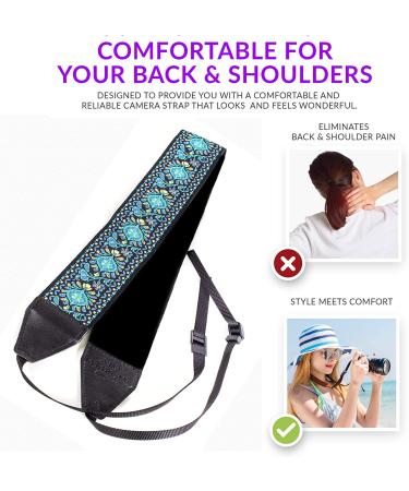 Art Tribute Blue Woven Vintage Camera Strap for DSLR - Floral Embroidered Neck & Shoulder Strap - Perfect Gift for Men & Women Photographers - Buy Online on GoSupps.com