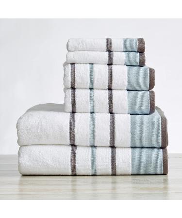 Great Bay Home 6-Piece Luxury Hotel/Spa Cotton Striped Towel Set 500 GSM - Noelle Collection | Bath, Hand Towels, Washcloths - Eucalyptus/Grey - Buy Online on GoSupps.com