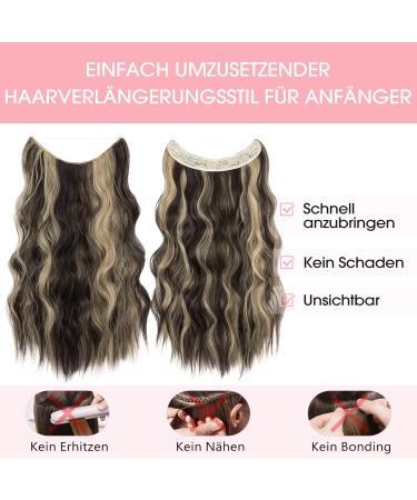 Silk-Co Hair Extensions with Rubber Band - Adjustable Secrets Synthetic Long Corrugated Extensions for Women | Dark Brown & Golden Highlights - 50 cm - Buy Online on GoSupps.com