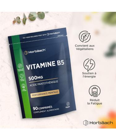 Vitamine B5 Acide Pantoth nique 500mg | 90 Comprim s Vegan | Complem nt Alimentaire Hautement Dos | Pantothenic Acid Supplement | par Horbaach - Buy Online on GoSupps.com