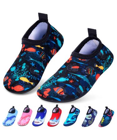 Kids Boys Girls Swim Water Shoes, Toddler Kids Swim Water Shoes Non-Slip Quick Dry Beach Shoes,Barefoot Sports Shoes Aqua Socks for Beach Outdoor Sports 7-8 Toddler Ocean-black