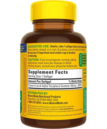 Nature Made Vitamin E 450mg (1000 IU) Softgels - 60 Count for Antioxidant Support - Buy Online on GoSupps.com