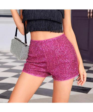 Duohropke Women's Metallic Hot Pants - Sexy High Waist Sequins Glitter Shorts for Dance Sport and Carnival in Hot Pink - Buy Online on GoSupps.com