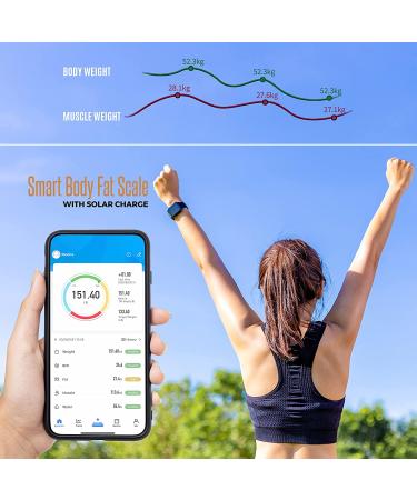 Smart Digital Solar Powered Body Fat Scale for Precise Weight, BMI, and Body Composition Tracking - Smartphone App for Progress Monitoring - Buy Online on GoSupps.com