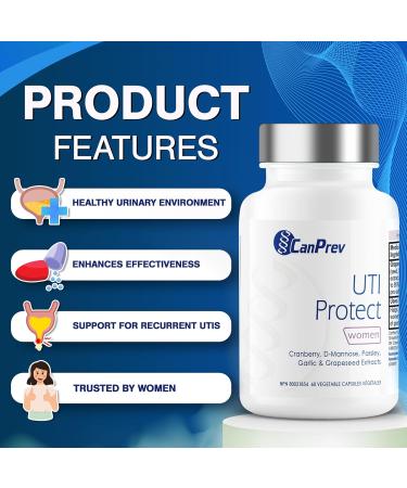 CanPrev UTI Protect 60 Capsules - D-Mannose for Bladder Support with Cranberry Parsley Garlic & Grapeseed Extracts Promotes Bladder Comfort & Urinary Tract Wellness Gentle Daily Support for Women - Buy Online on GoSupps.com