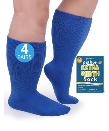 4 Pairs Wide Diabetic Socks for Swollen Feet Lymphedema Socks Wide Calf Socks Loose Fit Socks Non-Binding Socks Edema Socks Hospital Cast Socks Diabetic Socks for Men Women-Blue One Size 4 Pairs Blue