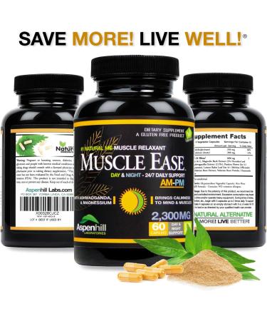 Large 2-Pack Muscle Ease 24/7 Natural Relaxant Magnesium Glycinate - 300mg Maximum Strength - Gluten Free - 60 Capsules - Buy Online on GoSupps.com