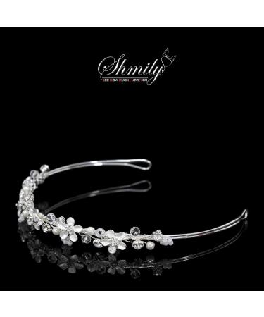 Shmily Handmade Wedding Pearl Rhinestone Tiara Headband - Bridal Jewelry Silver | DH2003 - Buy Online on GoSupps.com