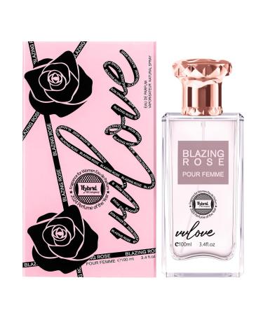 Hybrid & Company Women Blazing Rose Pour Femme Eau De Parfum Vaporisateur Natural Spray 3.4 Fl Oz Midnight Raw Flowers