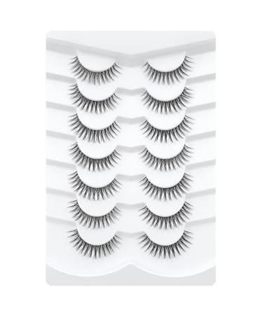 3D Clear Band false eyelashes natural look Cat eye wispy fake eyelashes short supernatural cross soft reusable eyelash 7 pair Happy Heartbeat (No.205)