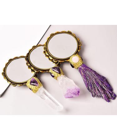 AMOYSTONE Purple Handheld Mini Makeup Mirror with Plated Tourmaline Handle - Decorative Gift for Mom - Buy Online on GoSupps.com
