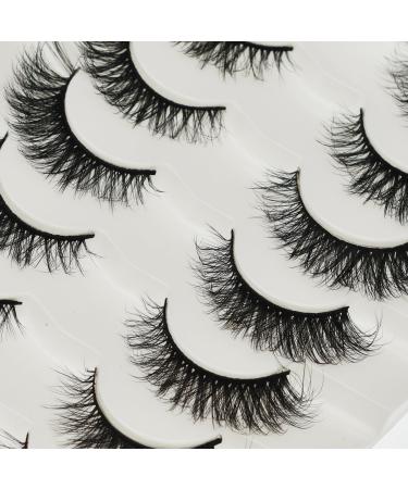 Vivis False Eyelashes 7 Pairs Lashes 3D Faux Mink Long Natural False Eyelashes Fluffy Thick Cross Volume Cat Eye Hand-made Dramatic Fake Eye Black Soft for Various Makeups FL02