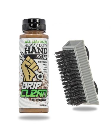 Grip Clean | Hand Cleaner for Auto Mechanics - Heavy Duty Pumice Soap + Fingernail Brush  All Natural & Dirt Infused for Dry Hands  Regular 8 Ounce + Brush