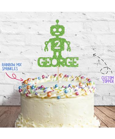 Cakeshop Cake Decoration Pack | Robot Alien Birthday Premium Double Sided Glitter Card Cake Topper & 25g Party Pack of Cake Sugar Sprinkles | Custom Name & Age Cake Decorations (Green) Non-Prime Glitter Card: Green - Buy Online on GoSupps.com