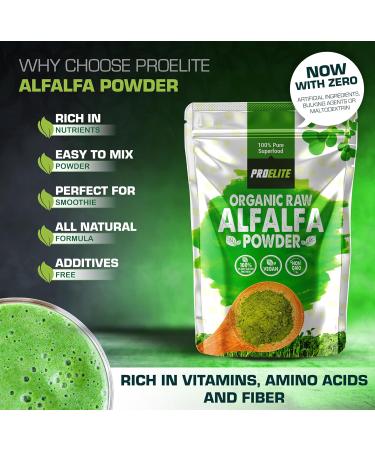 Organic Alfalfa Powder 250g Support Energy and Stress Vegan Keto Green Superfood Supergreen Raw Natural Alfalfa Powder Juice Shots PROELITE - Buy Online on GoSupps.com