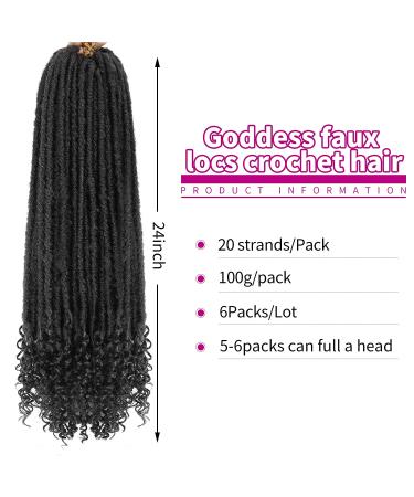 Goddess Faux Locs Crochet Hair 24 Inch | Curly Ends | 6 Packs | Pre-looped Synthetic Braids for Women - 1B 24 Inch - Buy Online on GoSupps.com
