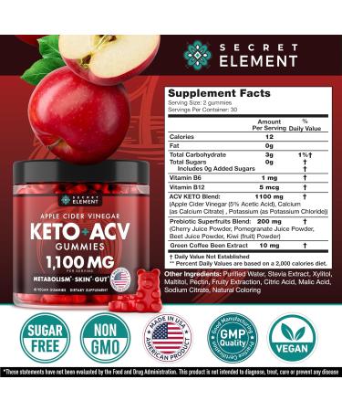 Keto ACV Gummies 1100mg Apple Cider Vinegar Gummies with Prebiotic Superfruits Green Coffee Bean Extract B Vitamins Sugar Free Vegan Non-GMO Cherry Flavor 60 Gummies 60 Count (Pack of 1) - Buy Online on GoSupps.com