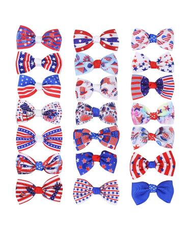 sorkwo 21 Pcs American Flag Hair Bow Patriotic Hair Bow InDependence Day Bow Ribbon Hair Clips  Handmade Grosgrain Ribbon Alligator Clip Hair Accessories for Gift