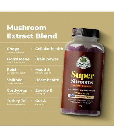 Organic Super Shrooms 6-in-1 Mushroom Supplement Energy, Memory, Focus & Brain Health Lion s Mane, Reishi, Chaga, Cordyceps & More Vegan, Non-GMO, Immune and Cognitive Support 30 Count 30 Count (Pack of 1) - Buy Online on GoSupps.com