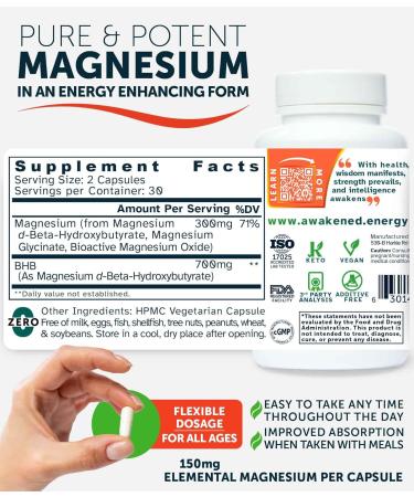 Blissful MitoMag 300mg Elemental Magnesium Complex: Mg Glycinate Mg BHB - Sleep Muscles Mood Energy Cognitive Focus Calm All Natural USA Made No Additives 60 Vegan Capsules Supplement - Buy Online on GoSupps.com