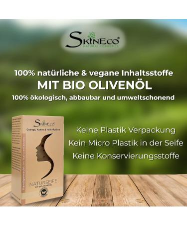 Skineco Natural Soap | Sustainable Shower Soap with Orange Cocoa Oatmeal Organic Olive Oil | Body Soap | Handmade Natural Cosmetics | Soap for Face and Skin | Solid Mild Shower Gel | Vegan - Buy Online on GoSupps.com