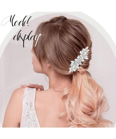 Wedding Hair Clips - 4 Pcs Rhinestone Crystal Leaf Barrettes for Bride Women Girls (Silver) - Buy Online on GoSupps.com