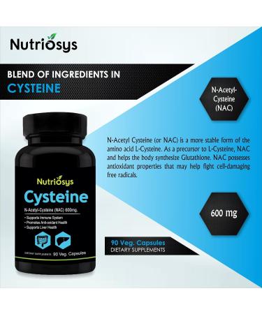 Cysteine 600mg - Immune Support - 90 Vegan Capsules | International Shipping Available - Buy Online on GoSupps.com
