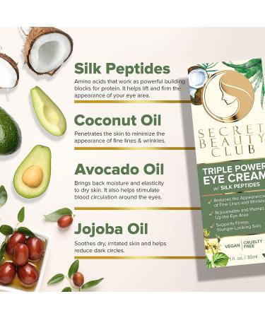 Organic Silk Peptides Eye Cream for Dark Circles & Puffiness - Triple Power Formula for Brighter Eyes | Secret Beauty Club - Buy Online on GoSupps.com